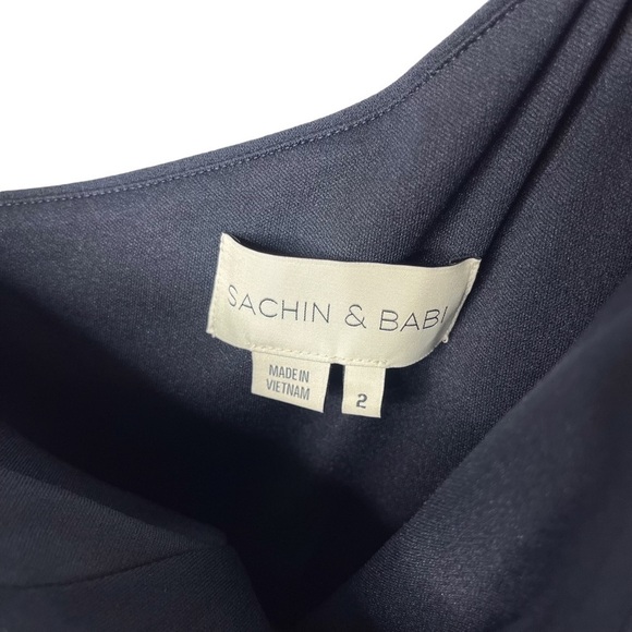 Sachin & Babi Nadia One Shoulder Gown Navy Blue Size 2 Leg Slit A Line - Picture 6 of 6